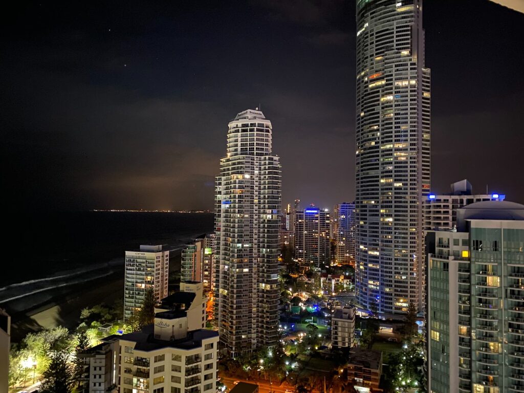 Gold Coast night skyline within the mobile emergency locksmith service area