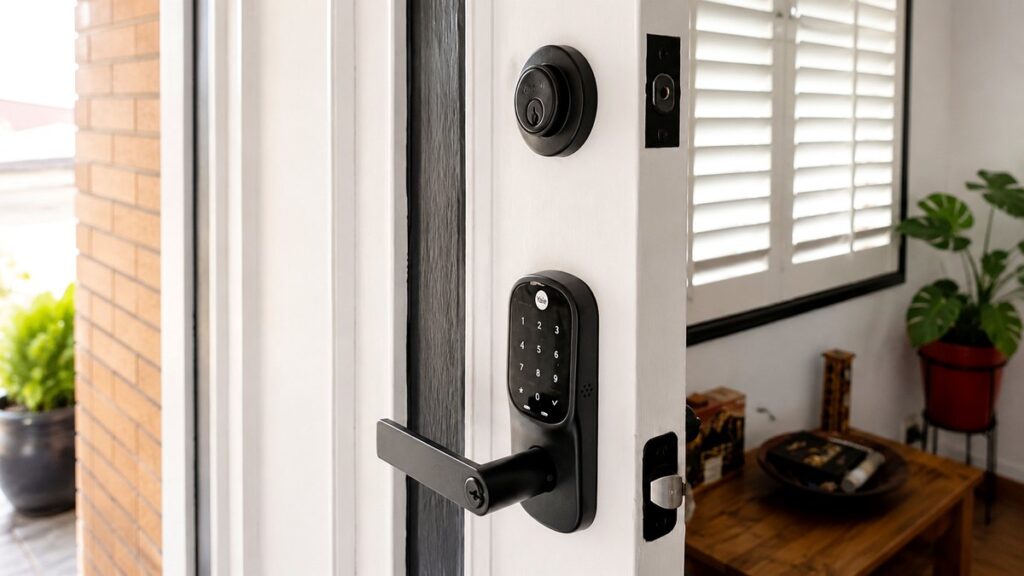 Residential locksmith Gold Coast smart lock installation on a home entry door