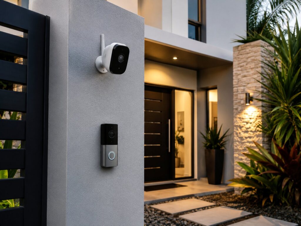 Wireless security cameras Gold Coast front entrance with video doorbell