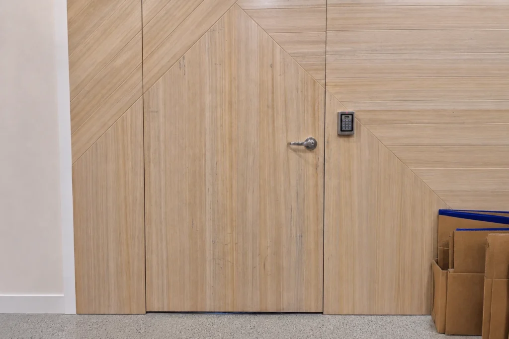 Commercial timber door with keypad access
