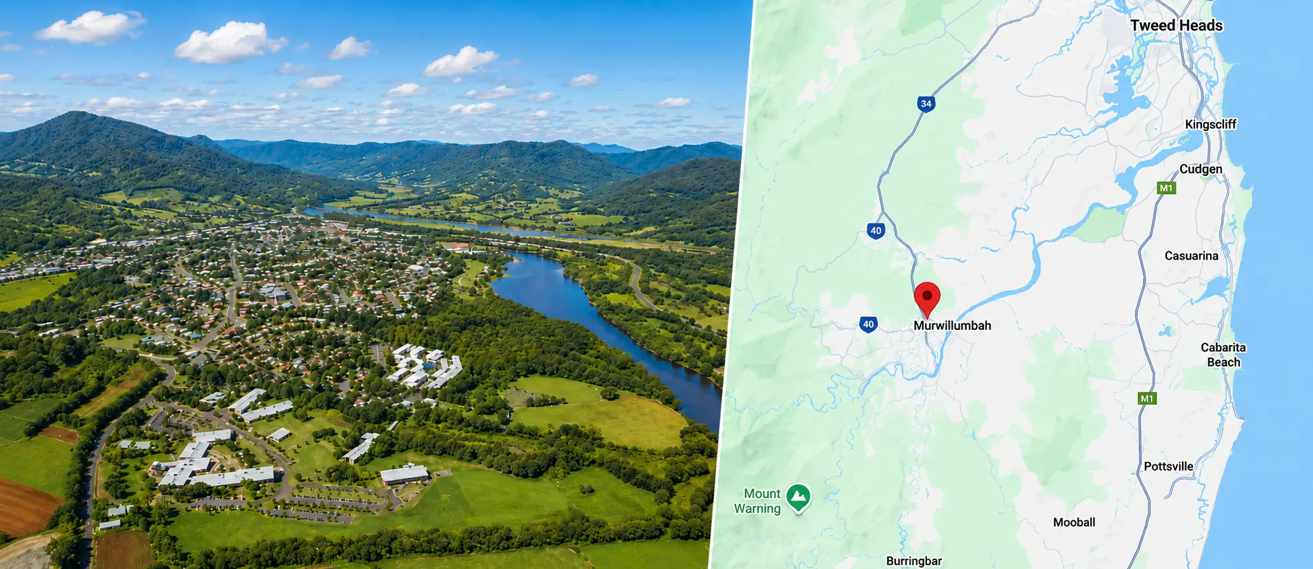 Murwillumbah aerial view and locksmith service area map