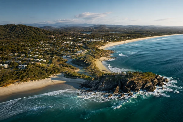 Aerial view of the Tweed Coast coastline and surrounding residential areas