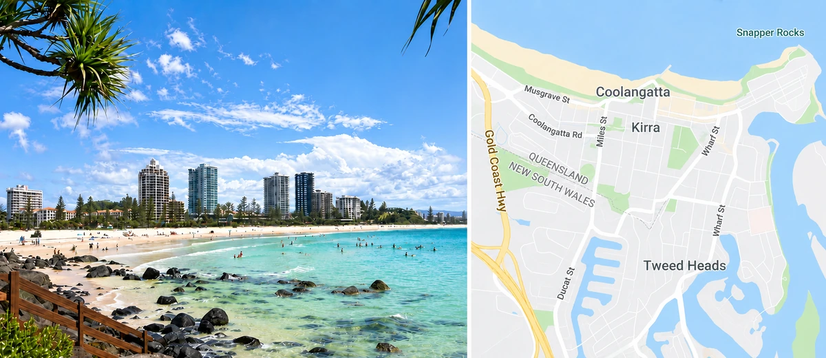 Coolangatta beach and Tweed Heads locksmith service area map