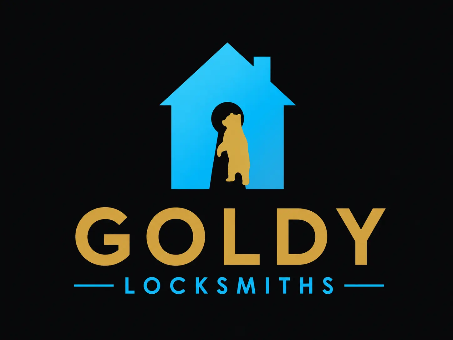 Goldy Locksmiths blue house and gold bear logo
