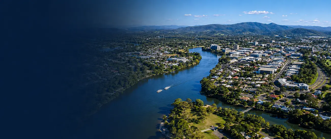 Aerial view of Nerang and the Nerang River on the Gold Coast