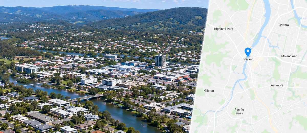 Map showing the Goldy Locksmiths service area around Nerang