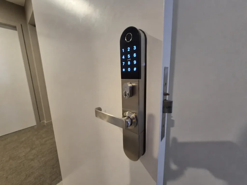 Schlage Omnia fire-rated smart lock installed on a commercial door